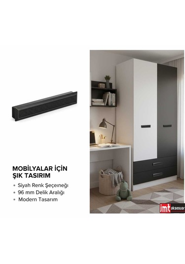 Lüks Monte 96 Mm Mobilya Çekmece Dolap Yatak Odası Şifonyer Genç Ve Çocuk Odası Kulpu Mat Siyah