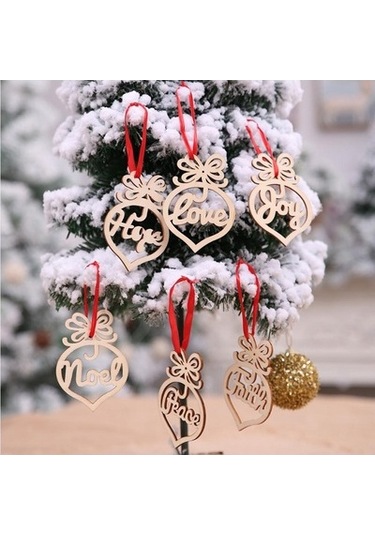 Lijinxu 6 Adet Noel Ahşap Kesme Içi Boş Kalp Etiketleri Asılı