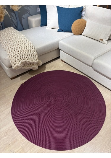 Jüt Yuvarlak Hasır Görünümlü Klasik Halı Kilim Mürdüm