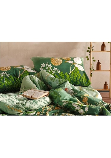 Doqu Home Saten Nevresim Takımı Çift Kişilik Rose Glow Yeşil
