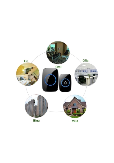 Triline Ledli Modern Kablosuz Kapı Zili 300metre Menzil 60 Çeşit