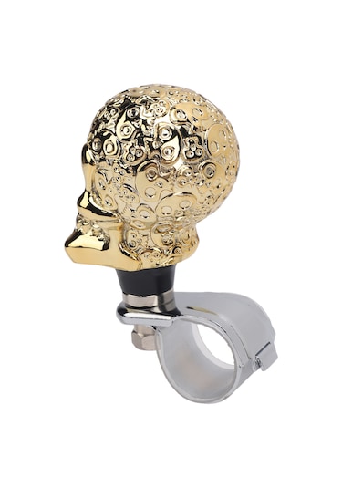 Lemestar Kafa Kelle Desenli Direksiyon Döndürme Kolu - Araba, Kamyon, Traktör, Bot Uyumlu - Dayanıklı Reçine Malzeme - Direksiyon Gücü Artırıcı - Gümüş Renk Gümüş