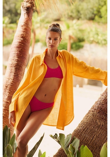 DeFacto Regular Fit Pamuklu Plaj Gömleği-Fall in Love W8241AZ24SMYL301 Sarı