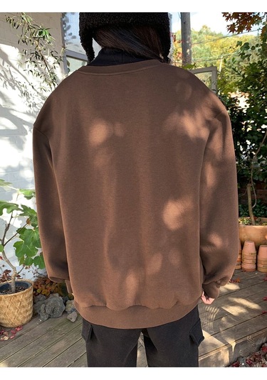 Kadın Kahverengi Moment Baskılı Oversize Sweatshirt Kahverengi