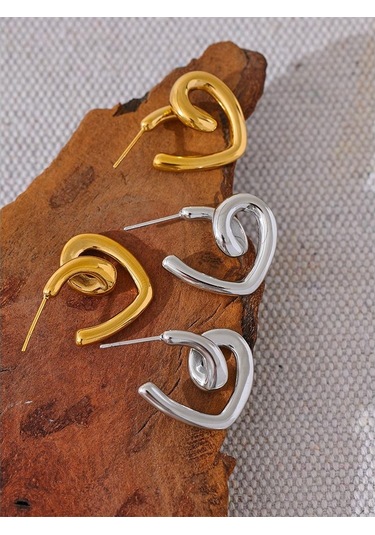 Platin Eetit Minimalist Paslanmaz Çelik Kalp Huggie Küpe Paslanmaz 18k Kaplama Moda Günlük Takı Bijoux Kadın Aksesuarları Çok Renkli