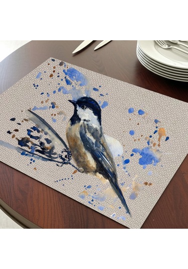 Daldaki Kuş Tasarımlı Amerikan Servis, Tabak Altlığı & Şık Masa Dekoru, Ev Hediyesi, 2 Adet Krem