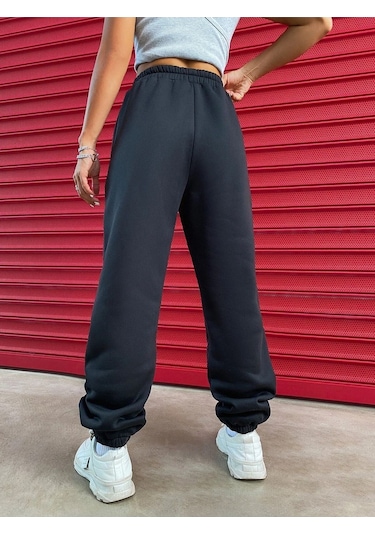 California West Coast Eşofman Altı Jogger - Siyah Baskılı Lastik Paça Yüksel Bel Siyah