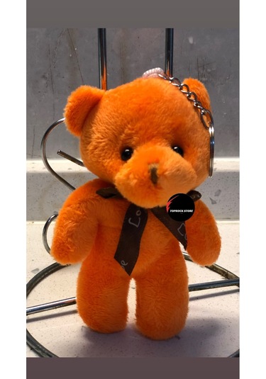 Sevimli Ayıcık Peluş Oyuncak Anahtarlık Uyku Arkadaşı Hediyelik 12 Cm Turuncu