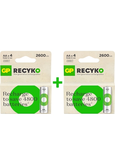 GP ReCyko 2700 Serisi 2600 mAh AA Ni-MH Şarj Edilebilir Kalem Pil 4 x 2'li