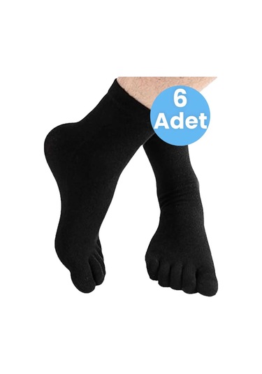 Tezzgelsin Erkek 6'lı Bambu Mantar Çorabı Parmak Çorap Siyah