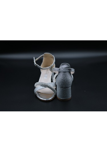Ayakkabımood Simli Kız Çocuk 4 Cm Topuklu Sandalet Abiye Ayakkabı GÜMÜŞ