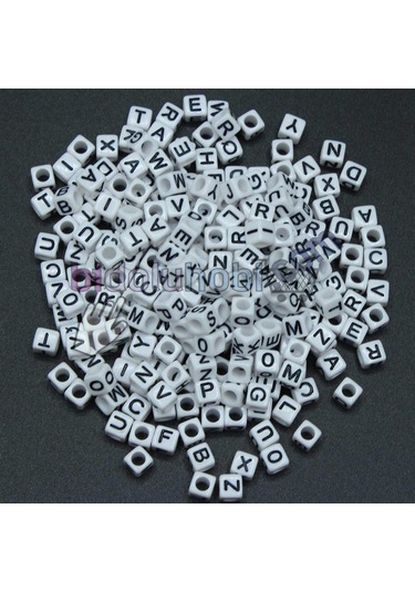 Harf Boncuk Akrilik Küp Beyaz 6 Mm 250 Gr