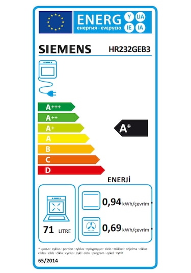 Siemens HR232GEB3 Buhar Destekli Ankastre Fırın Siyah Inox