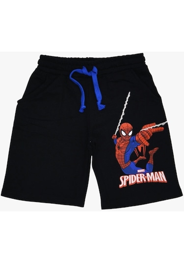 Erkek Çocuk Beyaz Renk Spiderman Örümcek Adam T-shirt ve Siyah Renk Şort Alt Üst 2 Parça Takım Beyaz