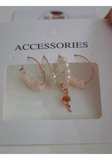 Rose Flamingo Gerçek Mercan Dörtlü Küpe Set Rose