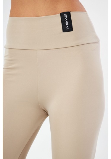 Lesa Wear Kışlık Yüksek Bel Toparlayıcı Ve Sıkılaştırıcı Likralı Şardonlu Tayt Bej
