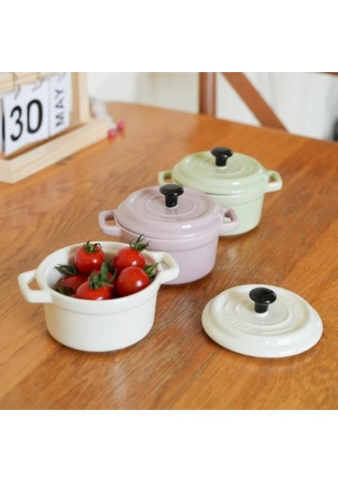 200ml Seramik Kahvaltı Kasesi Kapaklı Ramekinler Fırına Uygun Krem Brulee, Mini Güveç Sufle Kapağı Ve Fransız Soğan Çorbası İçin Sap Yeşil