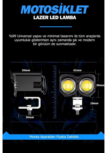 2 Adet Çift Renk Sarı Beyaz 60 Watt Motosiklet Atv Off Road Led Lamba Uyumlu