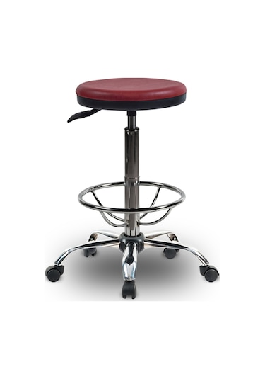 Ofiscombin Ofis Büro Eczane Laboratuvar Döner Tekerli Amortisörlü Çemberli Tabure Bordo Deri 00047499702