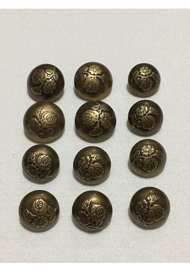 Blazer Ceket Düğmesi Gül Desen Oksit Metalize Plastik Takım 527