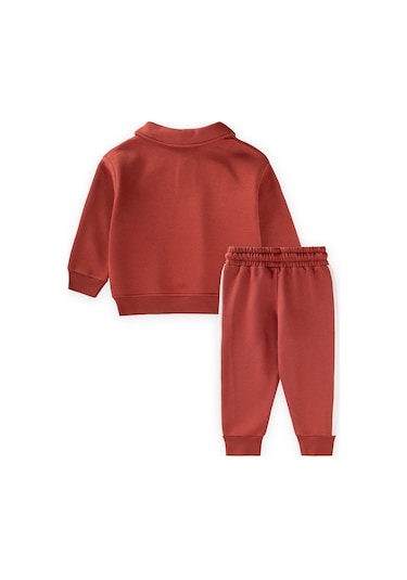 Cigit Yakalı Nakış İşlemeli Sweatshirt Takım 2-10 Yaş Kiremit Kiremit
