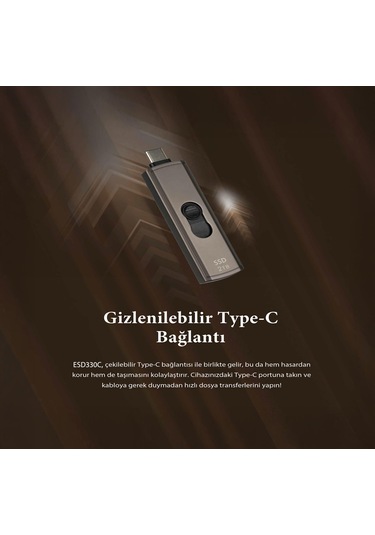 Transcend TS1TESD330C 1 TB Type-C 10Gbps Gizlenebilir Başlıklı Taşınabilir Disk