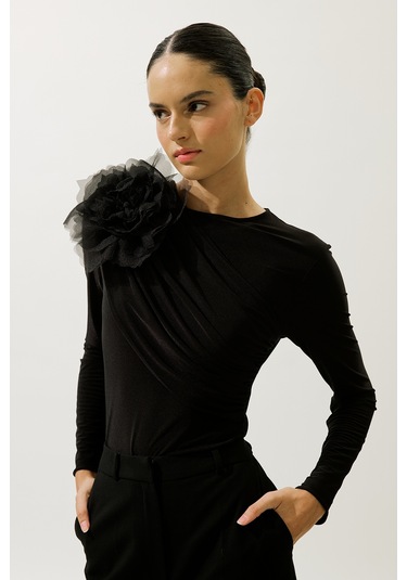 Luna Çiçek Broş Siyah Siyah