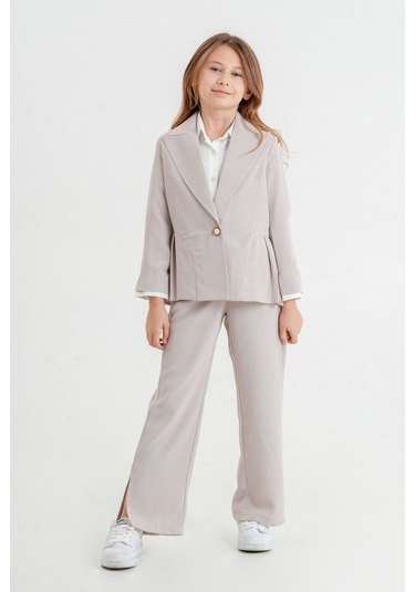 Kız Çocuk Piliseli Üçlü Kız Takım 4409 Bej