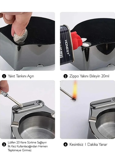 Metal Çakmaklı Küllük Zippo Yakıt İle Çalışır 03293825