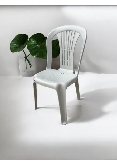 Kolsuz Plastik Sandalye Bahçe Balkon Ve Mutfak Sandalyesi Kırık Beyaz Gri