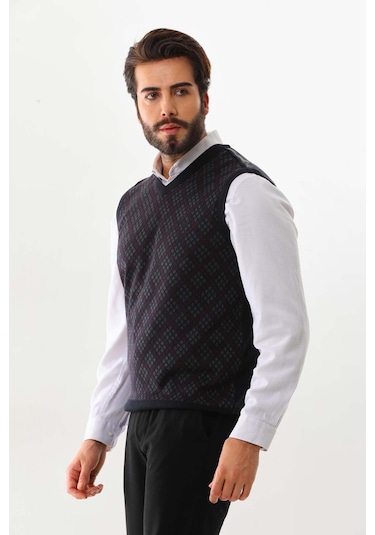 Pelikan Erkek V Yaka Desenli Süveter 9614 Füme