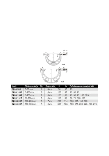 INSIZE 3206-150A Değiştirilebilir Uçlu Mekanik Dış Çap Mikrometre