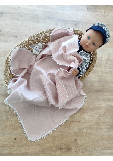 Bebek Battaniyesi Bebek Örtüsü Puset Örtüsü Çok Amaçlı Bebek Pikesi Mevsimlik Hediyelik 80x90 Cm Pudra