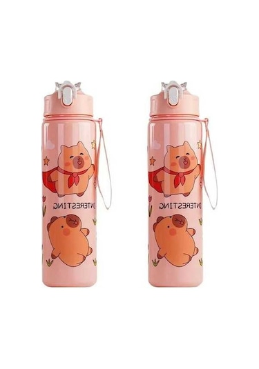 Elmpaly 750ml Kapıbarası Çocuk Kupa, 2 Adet Pink-2pcs Çok Renkli