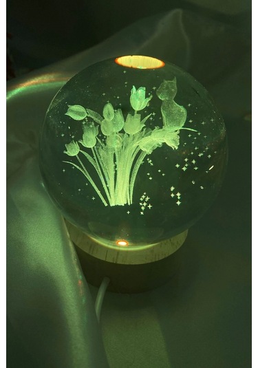 3d Led Işık Cam Küre Gece Lambası Lale Büyük Boy 8cm Çok Renkk