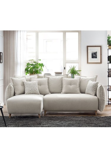 Puffy Sandıklı Köşe Koltuk Krem Sol Köşe Krem