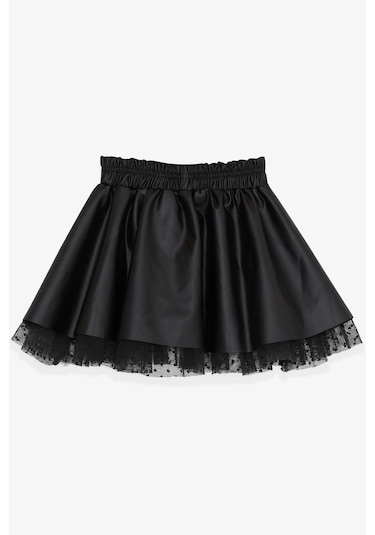 Breeze Kız Çocuk Deri Etek Tüllü 3-7 Yaş, Siyah