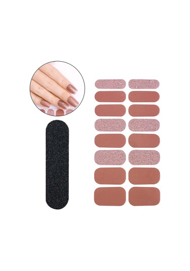 Suntek Tırnak Törpüsü + Yapıştırma Oje Çıkartmaları Kahverengi 16'lı