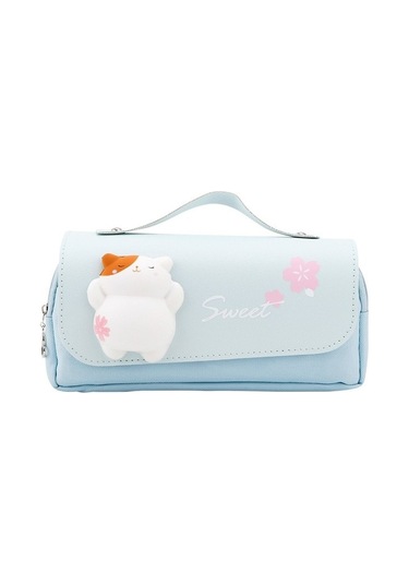 Sevimli Pu Deri Okul Kalemliği Ve Kırtasiye Seti Kız Öğrenciler İçin Şık Kalem Kutusu Ve Cetvel Kılıfı MAvi