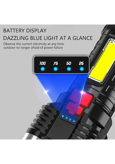 5led Yüksek Güçlü Led El Fenerleri Şarj Edilebilir Kamp Spot Siyah