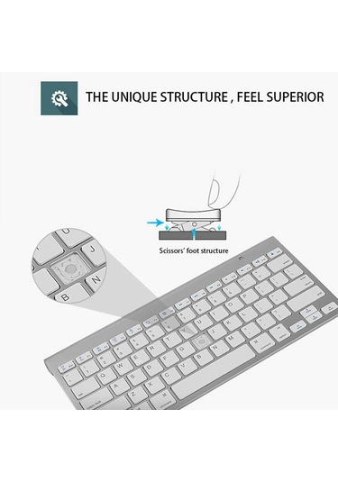 Homyl Mac Pc Dizüstü Için Mini Kablosuz Klavye Fare Gümüş