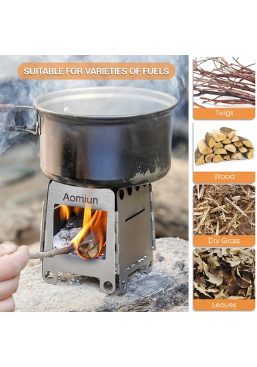 Aomiun-taşınabilir Paslanmaz Çelik Kamp Sobası Hafif Katlanır,yb25086s Gümüş