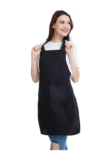 10 Paket Önlük - Unisex Siyah Önlük Toplu 2 Geniş Cepli Siyah