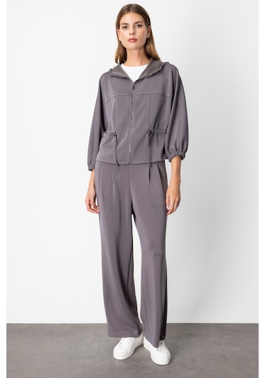 On Kadın Pile Detaylı Bol Paça Eşofman Altı 64703 Antrasit Antrasit