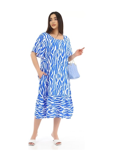 Schık Kadın Viskon Yarım Kol O Yaka Cepli Fırfırlı Elbise Saks Saks