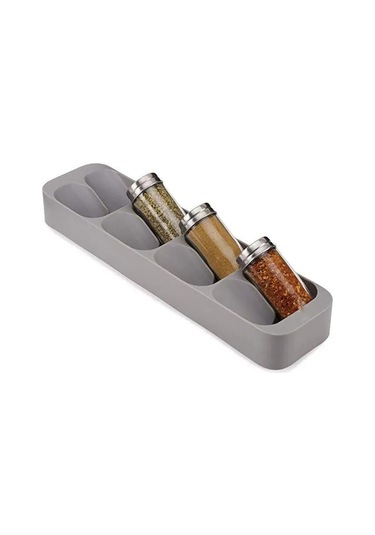 Geeroyoo 8 Bölmeli Baharat Saklama Kabı, Kaymaz Tabanlı, Dayanıklı Polimer-kum Kompozit, Gri Renk Gri