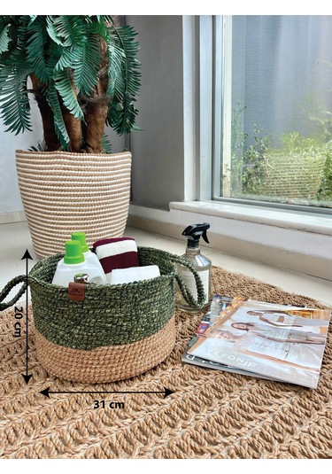 Kulplu Düzenleyici Sepet Leke Tutmaz Natural-yeşil 31x20 Cm Natural