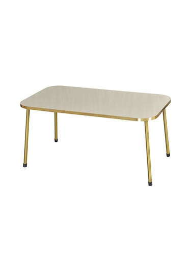 Zigon Sehpa Ve Orta Sehpa Kr Gold Metal Ayak Gold Krem Set