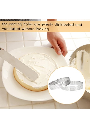 Kangvka 10 Adet Paslanmaz Çelik Yuvarlak Delikli Pasta Çemberi - 10 Cm Boyutunda 10x10x2 Cm Gümüş