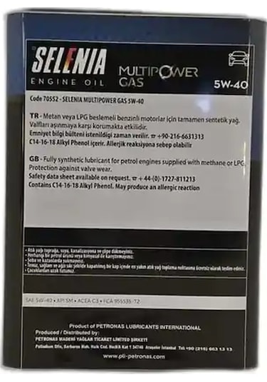 Petronas Selenia Multipower Gas 5W-40 Motor Yağı